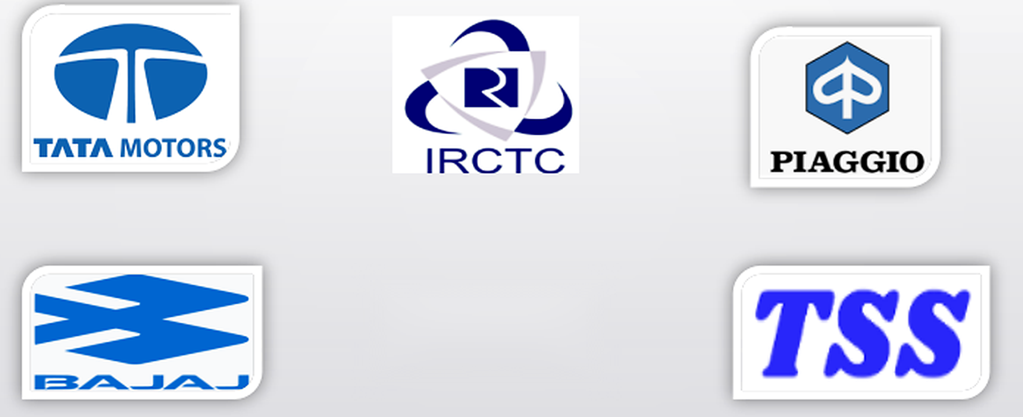 Customer logos supplied by VEGACUT: Tata Motors, IRCTC, Piaggio, Bajaj, Alpha Foam Ltd and TSS